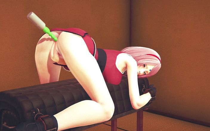 Waifu club 3D: sakura的屁股和阴户中的双振动器