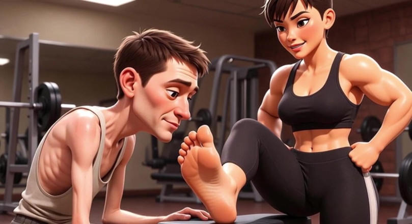 YOUR BEST FANTASY: Strong Muscular Woman Makes Skinny Slave Lick Her Feet