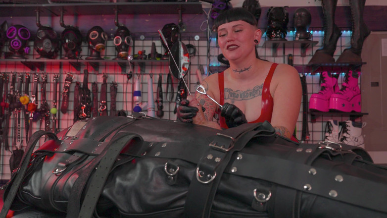 Domina X Films: Bondage Sack Sub Gets Sounded by Ms Nacke