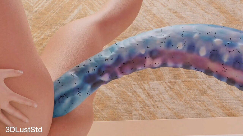 3DLustStd: Mesin dildo octopus panjang Alien di dalam dubur lesbian