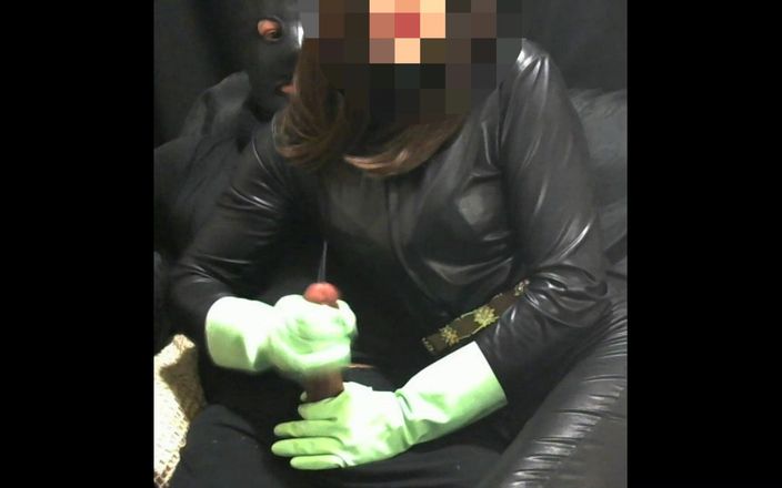 The flying milk wife handjob: Wife in Leather and Rubber Gloves Jerking Me