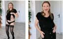 Maria Old: Hot MILF Shaking Huge Natural Boobs, Wearing Black Stockings and...