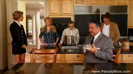 Parody Bros: Gorgeous blonde and brunette sharing old mans cock