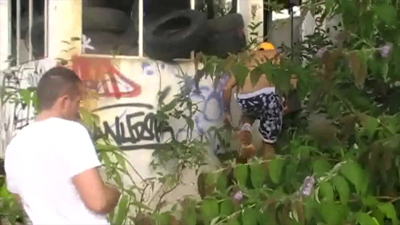 Gaybareback: Beautiful twink fucked outdoor by older boy XXL cock