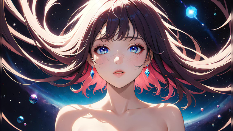 LustRender: ヴォイドゲイザー:きらめく宇宙のそばかすを持つ美しい若い女性