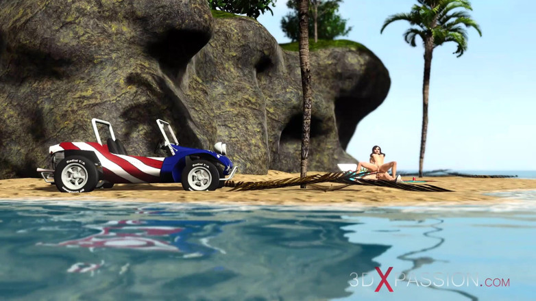 3dxpassion: Hot horny brunette has passionate sex on the beach