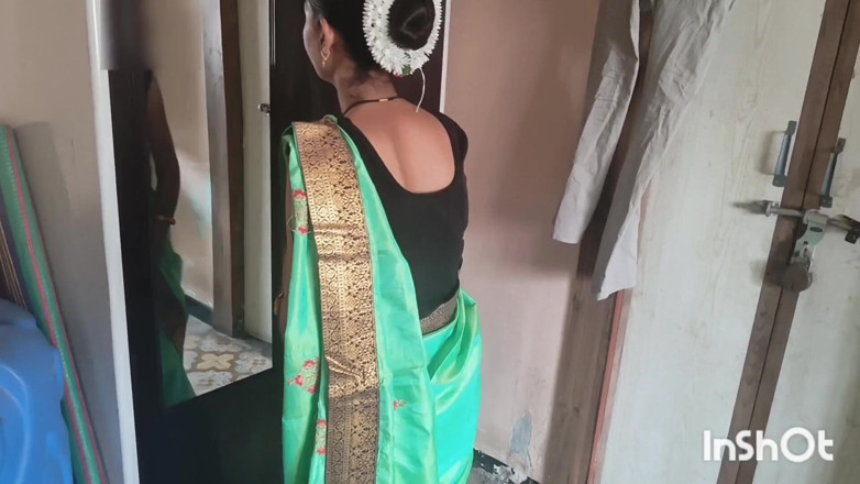 Desishycouple: Indian Wife Getting Ready in Green Saree Part 2