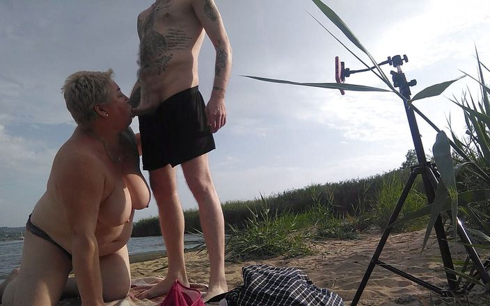 Sweet July: Blowjob and cum in mouth on a beach