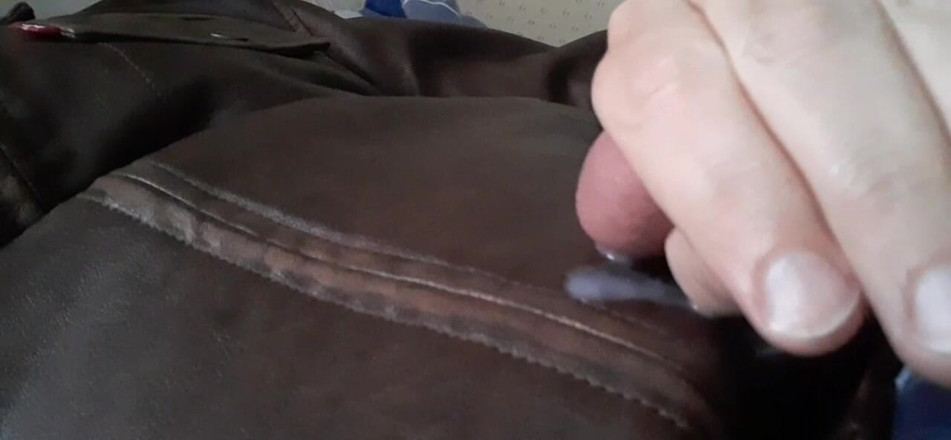 Rusty Sunnybrook: Edge and Cum on New Brown Leather Jacket