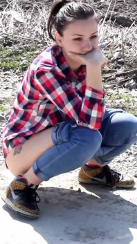 Desperate Girl with Full Bladder Has to Pee on a Dirt Road
