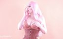 Arya Grander: Corset and Lingerie Teasing, Curvy Lady with Pink Hair Relaxes...