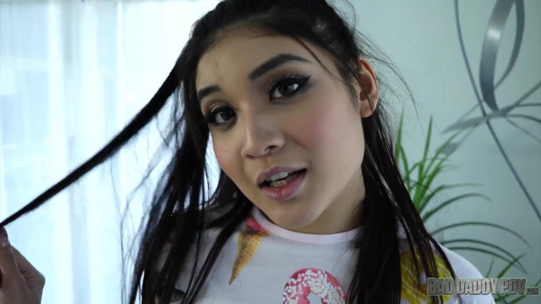 BadStepFamilyPov: Tattooed Brenna Sparks gets sprayed on her belly from stepdaddy