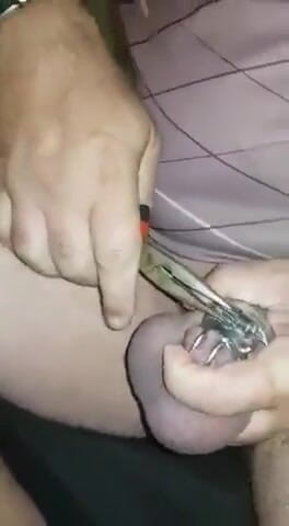 Sissy cumslut: Permanent chastity pop rivet