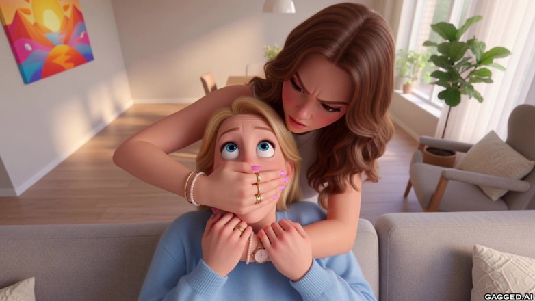 Gagged AI Cartoons: Handgag by Stepdaughter