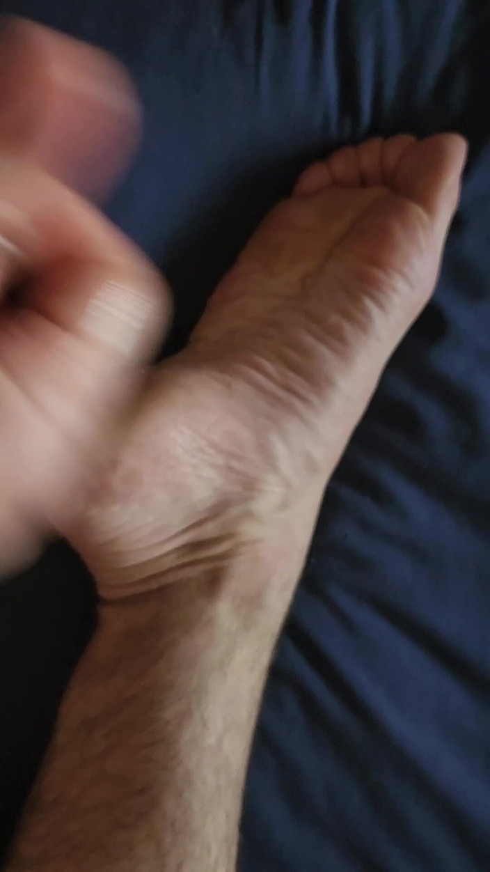 Bare Feet Couple: My Wrinkled Soles From Curled Toes Catch Hot Cum While...