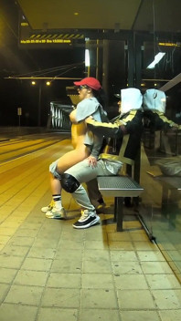 Really Risky Sex at a Bus Stop with a Young Stepsis That Ends with an Orgasm and a Cumshot