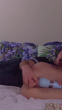 Ftm Wearing Sneakers Fucks His Pussy with 8 Inch Dildo
