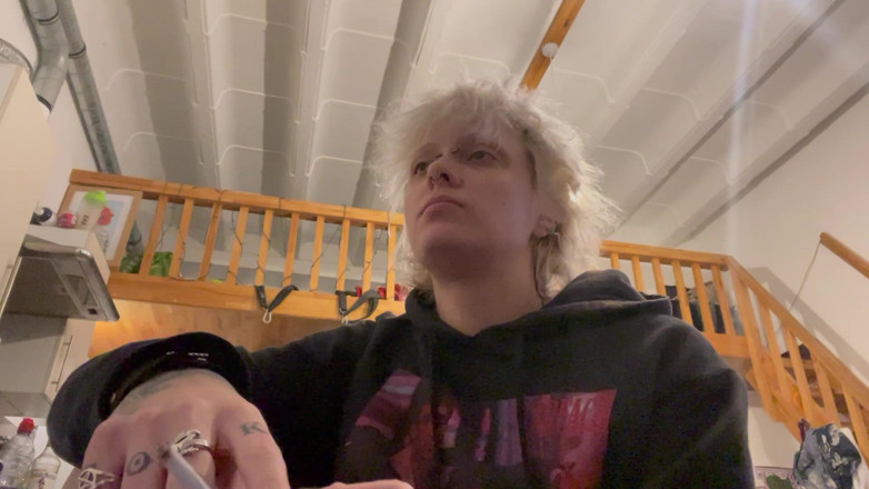 Glitterqueen1999: Goth Girl No Makeup Smoking a Cigarette