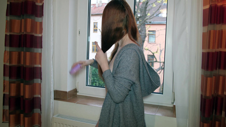 Peaches and Bananas: Redhead teen. Brushing hair