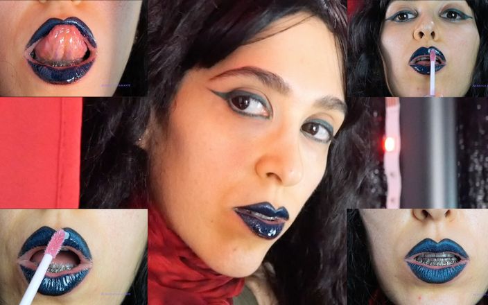 Rebecca Diamante Erotic Femdom: Gothic Dark Blue Lipstick and Glossy Lips
