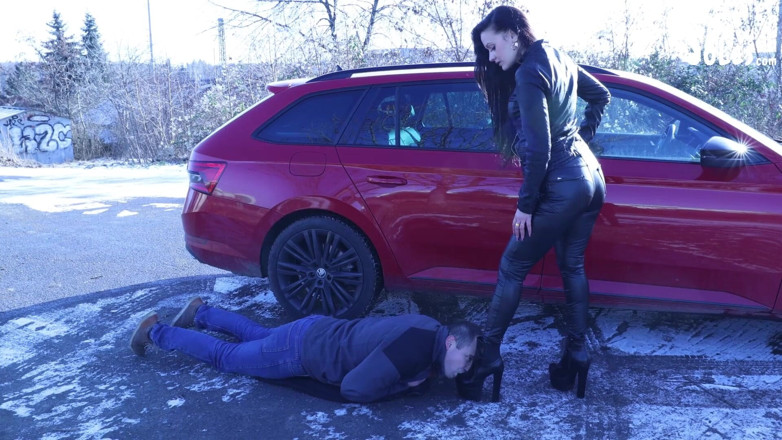 Czech Soles - foot fetish content: Public Boot Cleaning Slave Earning His Pay