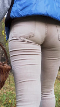 Milf In Tight Pants Collecting Mushrooms In The Woods Ass Fetish