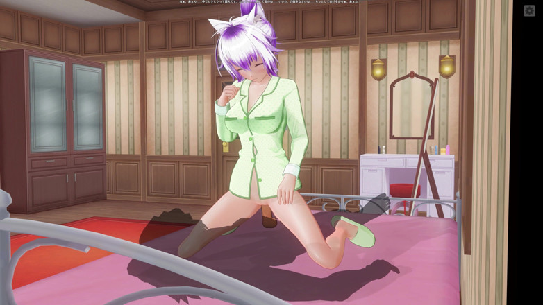H3DC: 3D HENTAI. Cute girlfriend in green pajamas rides a big...