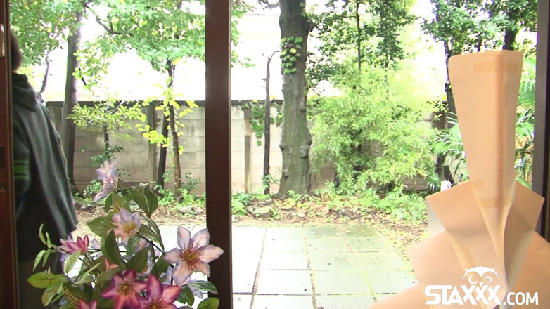 Staxxx: Japanese teen plays with her pussy while some boys watch