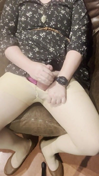 Trans Girl Cock with Thick Thighs and Sheer Pantyhose