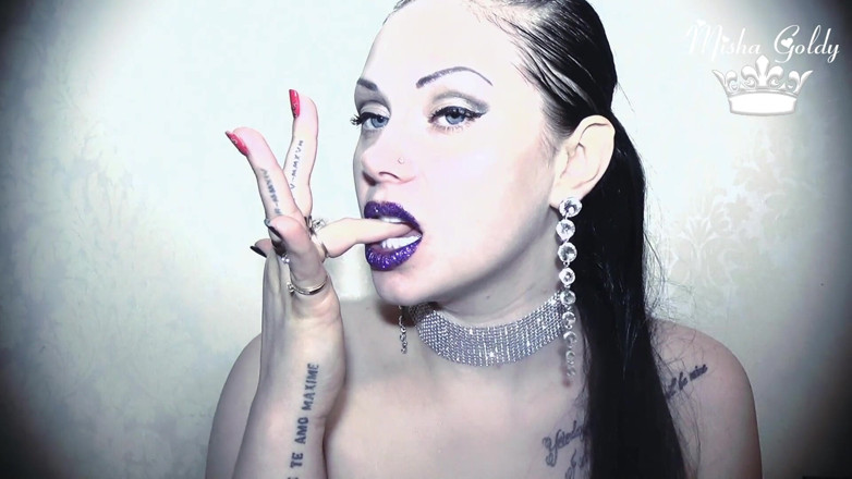 Goddess Misha Goldy: Purple glittery kissing &amp; lip smelling