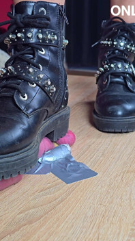 Boots and Cute Pink Socks CBT Cock Trampling on Cockbox, Amateur Femdom Jozi Trample