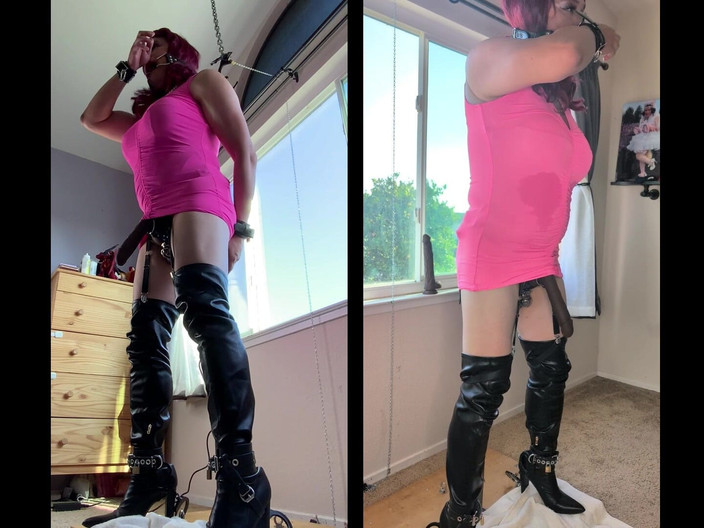 Sissy Candy: Kadın kılıklı kadın büyük bir dildoyla postunda bekaret ve esaret...