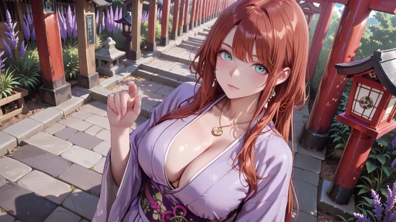 Tay Swift X: Red-haired Kimono Goddess! Kneeling Under the Sacred Torii Gate, She...