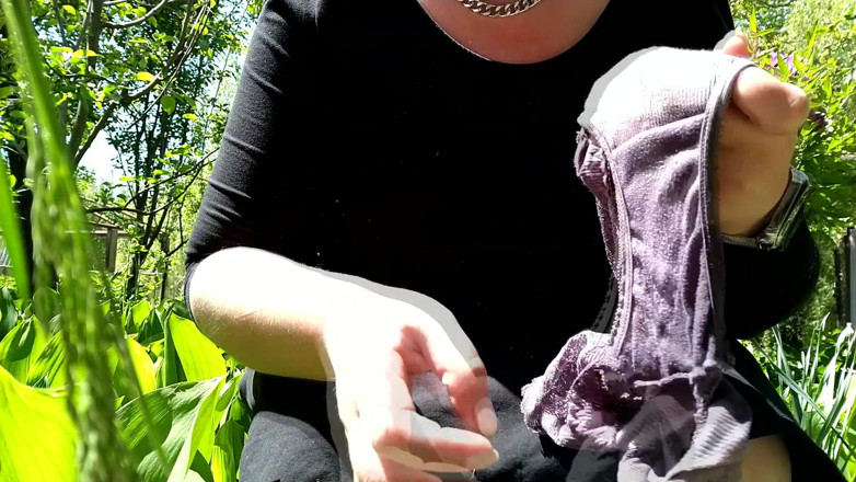 Elena: Horny MILF pissing in panties for sale outdoor and showing...