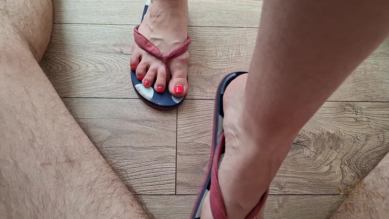 Mistress Redix: Flip Flops &amp; Pink Skirt: Ruthless Ballbusting!