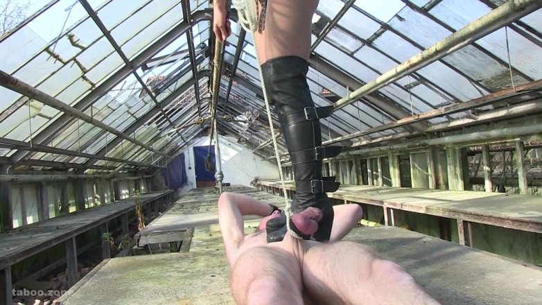Ballbustingchicks: Rude Dominatrix Trampling on a Naked Man and Mishandling His...