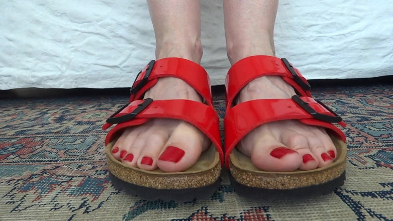 Lady Victoria Valente: Toe fetish - wiggling my toes in red patent leather Birkis...