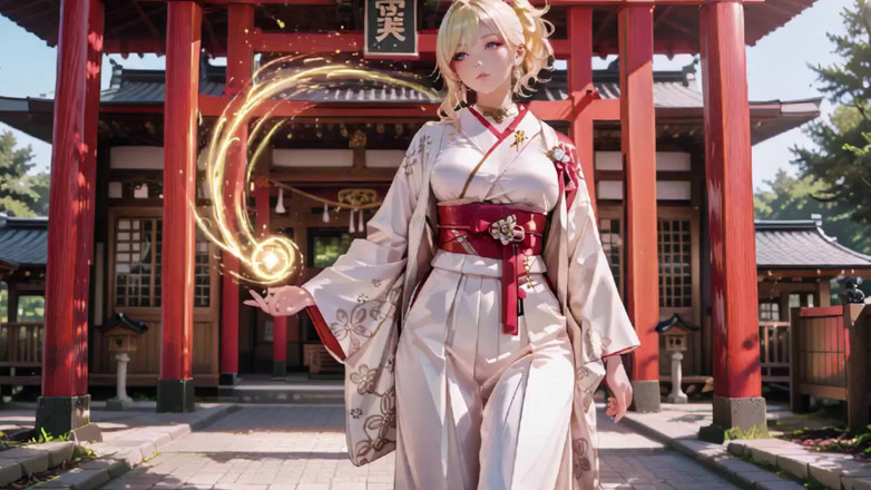Seraphina Vale: ความลับศาลเจ้าสาวกิโมโนผมบลอนด์! คุกเข่าใต้ประตู Torii ในชุดกิโมโนดัดแปลงสีเบจ