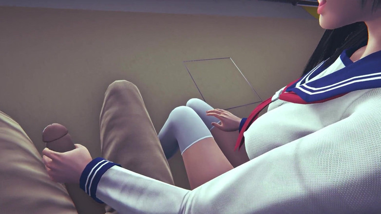 Waifu club 3D: Meisje trekt je lul af in een treinwagon