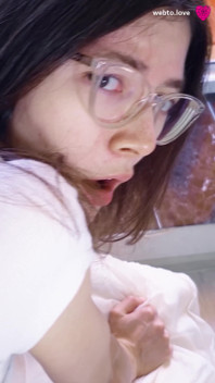 Skinny Adorable Brunette in a Sexy Bodysuit and Glasses Loves to Have Passionate Sex, Sucking a Dick and Feeling a Dick
