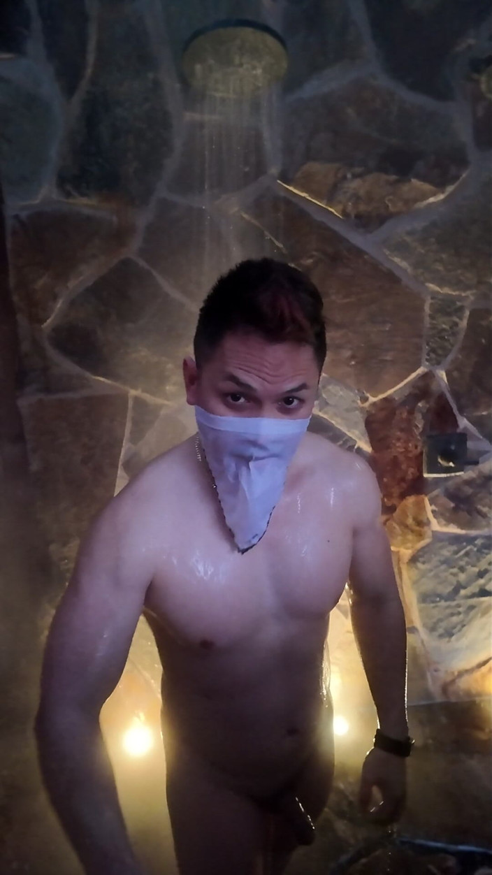 Barenakedmuscles: Naked Asian Muscle Hunk Dawn Outdoor Shower Flex - Thick Biceps, 6-pack...