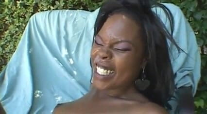 Thot Factory: Ebony teen gets fucked by two BBCs outside