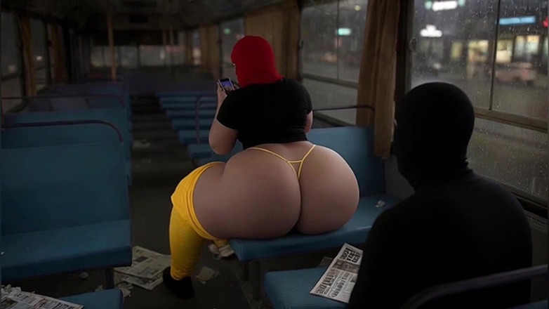 Animate golden: Big Ass Girl in Tight Yellow Leggings Waiting for the...