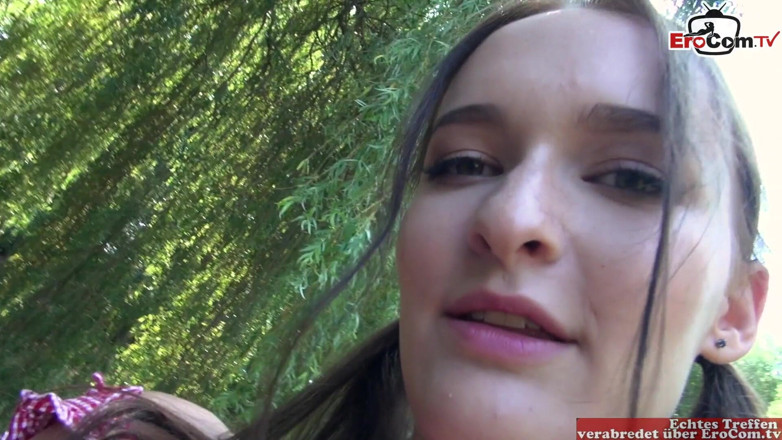 EroCom: Hairy Teen Fucks Outdoor in Her Pink Pantyhose