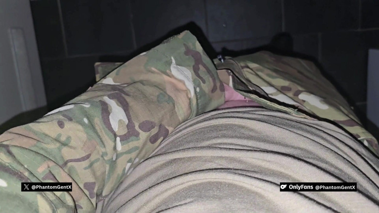 PhantomGentX: Horny Soldier in Full Uniform Secretly Jerks &amp; Cums in Toilet