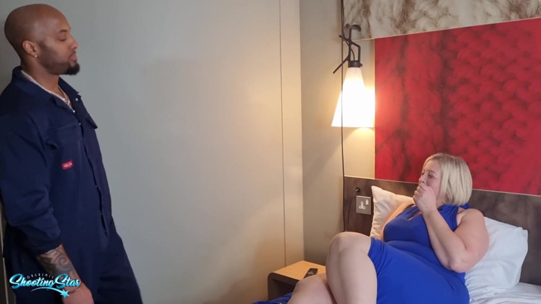Shooting Star: Cheating Wife Gets BBC Creampie while Cuckold Downstairs in Vegas...