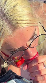 POV Camera, Strawberry Blowjob From a Busty Beauty and Delicious Cum Instead of Cream