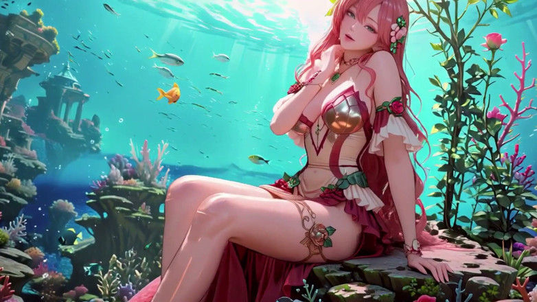 Seraphina Vale: Deep Sea Fantasy! นางเงือกผมสีชมพูเลานจ์ใน Azure Palace ใช้นิ้วติ้วหีแตะน้ํา พนักงานตัวสั่น