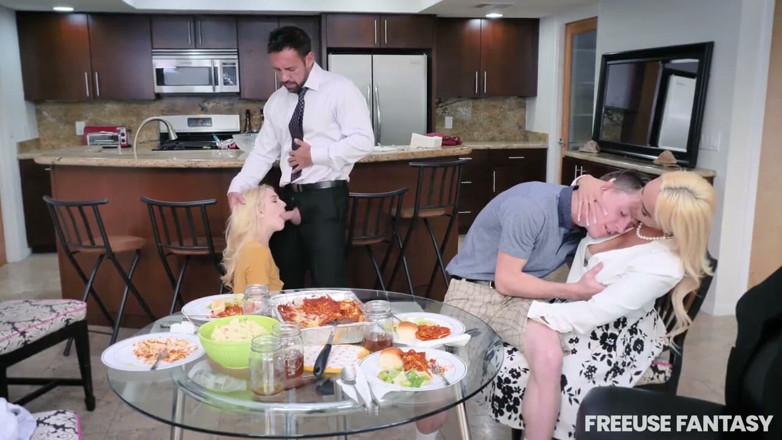 Freeuse Fantasy: Step Family Dinner Busty Stepmom Kenna James and Kylie Kingston...