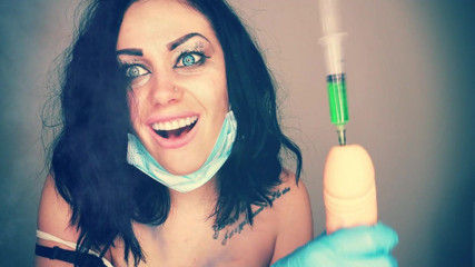 Goddess Misha Goldy: Psycho injecting inside of your int0xicated dick, anus and mouth...